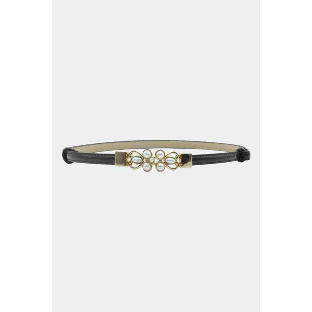 Voodoo Vixen - Pearl Buckle Adjustable Skinny Taille riem - Zwart